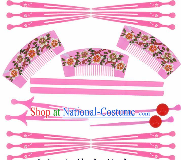 Japanese Traditional Kimono Pink Hairpins Hair Combs Ancient Geisha Hair Accessories Complete Set for Women