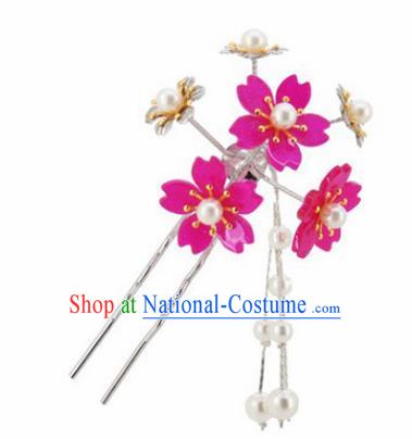 Japanese Traditional Kimono Hair Accessories Ancient Yukata Cherry Blossom Tassel Hairpins for Women