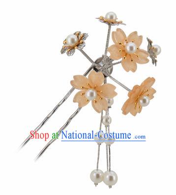 Japanese Traditional Kimono Hair Accessories Ancient Yukata Khaki Cherry Blossom Tassel Hairpins for Women