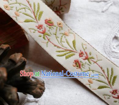 Traditional Chinese Handmade White Brocade Belts Ancient Embroidered Brocade Lace Trimmings Accessories