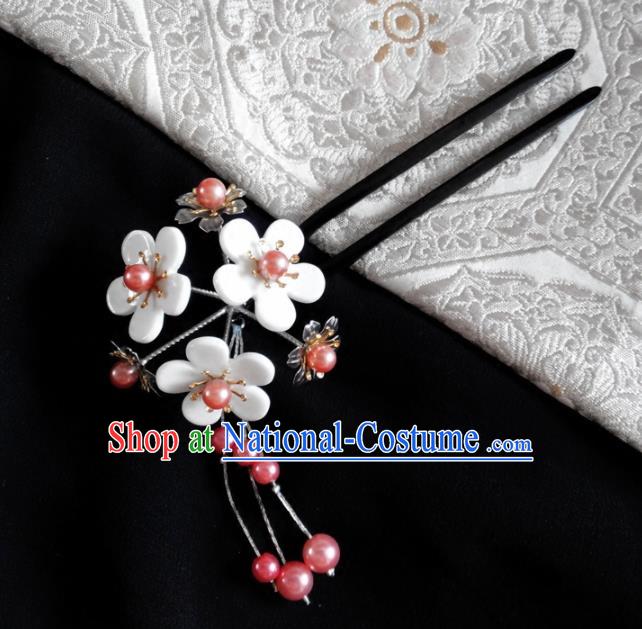 Japanese Traditional Hair Accessories Ancient Courtesan Kimono White Cherry Blossom Tassel Hairpins for Women