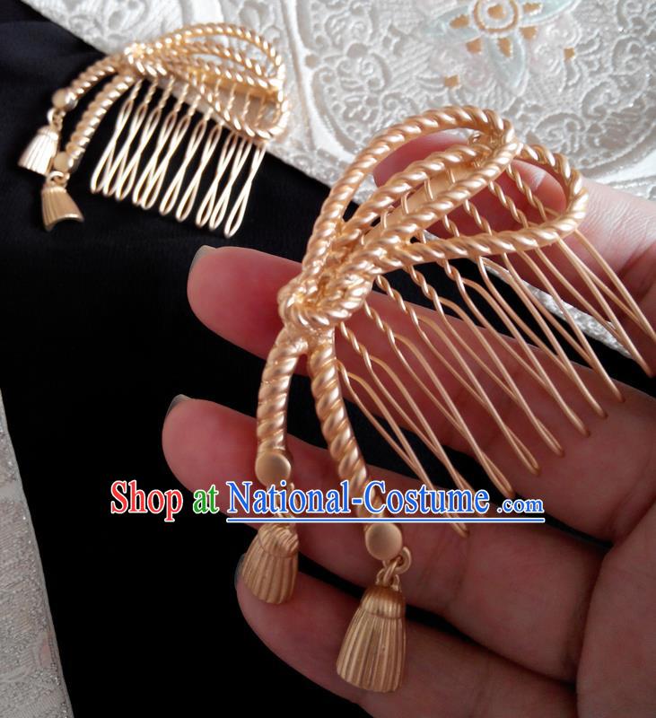 Japanese Traditional Hair Accessories Ancient Courtesan Kimono Golden Hair Comb for Women