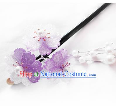 Japanese Traditional Hair Accessories Ancient Courtesan Kimono Purple Cherry Blossom Hairpins for Women