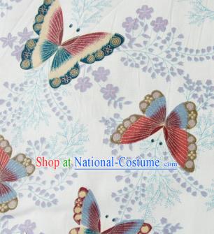 Asian Japanese Traditional Kimono Brocade Fabric Silk Material Classical Red Butterfly Pattern Design Drapery