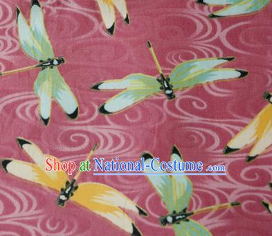 Asian Japanese Traditional Kimono Pink Brocade Fabric Silk Material Classical Dragonfly Pattern Design Drapery