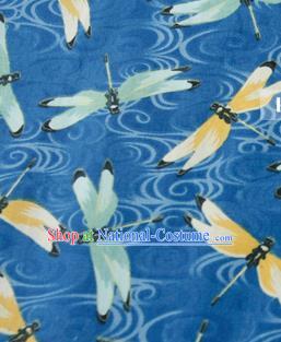 Asian Japanese Traditional Kimono Blue Brocade Fabric Silk Material Classical Dragonfly Pattern Design Drapery