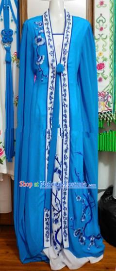 Chinese Traditional Beijing Opera Diva Blue Dress Ancient Court Maid Embroidered Costumes for Women