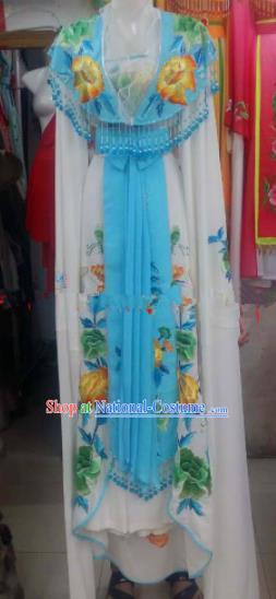 Chinese Traditional Beijing Opera Diva Blue Dress Ancient Palace Princess Embroidered Costumes for Rich