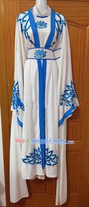 Chinese Traditional Beijing Opera Taoist Nun White Dress Ancient Peri Embroidered Costumes for Rich