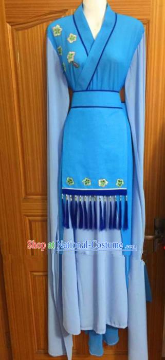 Chinese Traditional Peking Opera Peri Blue Dress Ancient Young Lady Embroidered Costumes for Poor