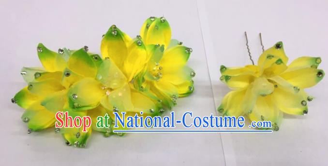 Chinese Traditional Beijing Opera Yellow Flowers Hairpins Ancient Peri Hair Accessories for Women