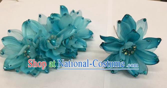 Chinese Traditional Beijing Opera Blue Flowers Hairpins Ancient Peri Hair Accessories for Women