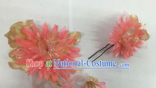 Chinese Traditional Beijing Opera Pink Silk Flowers Hairpins Ancient Peri Hair Accessories for Women