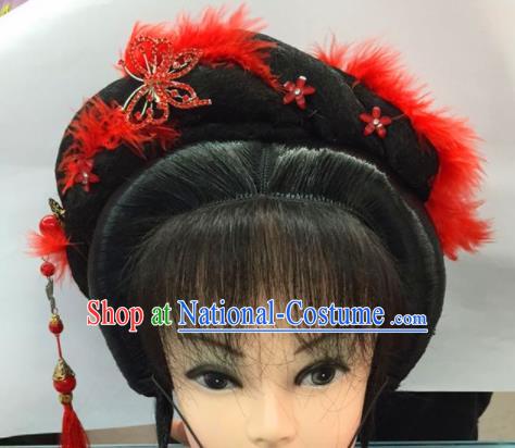 Chinese Traditional Ancient Beijing Opera Bride Wig Sheath and Hairpins Hair Accessories for Women