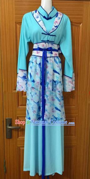 Chinese Traditional Beijing Opera Young Lady Blue Dress Ancient Maidservants Embroidered Costumes for Poor