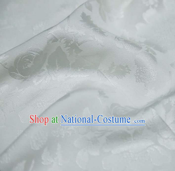 Chinese Royal White Brocade Palace Peony Pattern Satin Traditional Silk Fabric Chinese Fabric Asian Material