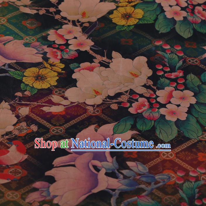 Chinese Crepe Satin Plain Palace Flowers Pattern Traditional Cheongsam Silk Fabric Chinese Fabric Asian Material