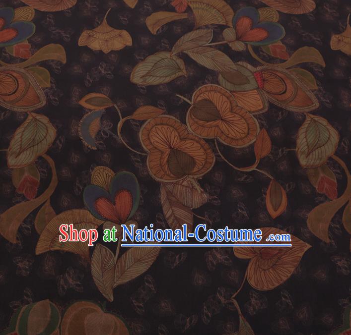 Chinese Traditional Cheongsam Crepe Satin Plain Palace Ginkgo Leaf Pattern Silk Fabric Chinese Fabric Asian Material