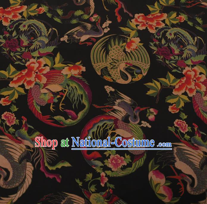 Chinese Traditional Cheongsam Silk Fabric Palace Phoenix Pattern Black Satin Plain Gambiered Guangdong Gauze