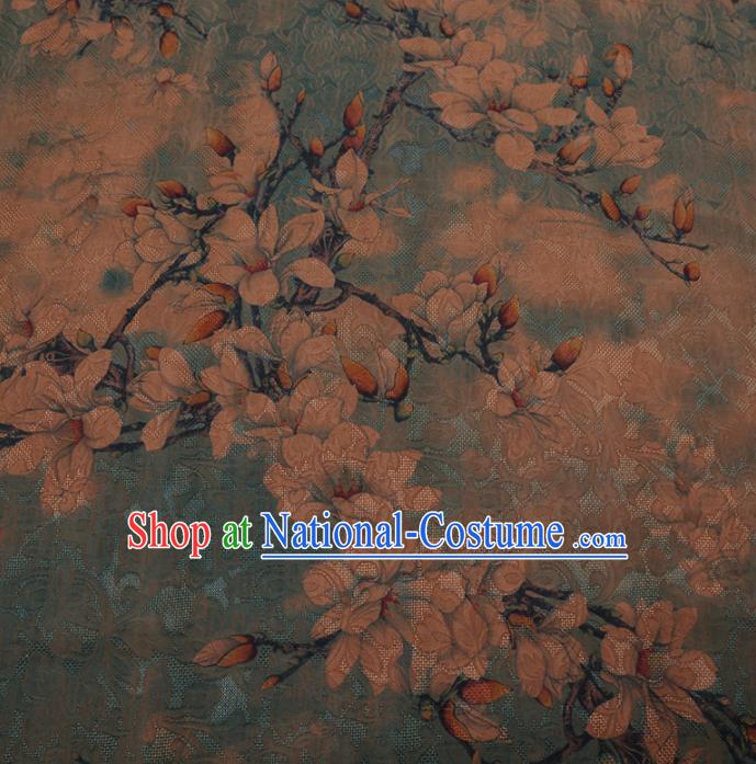 Chinese Traditional Cheongsam Green Crepe Satin Plain Palace Magnolia Pattern Silk Fabric Chinese Fabric Asian Material