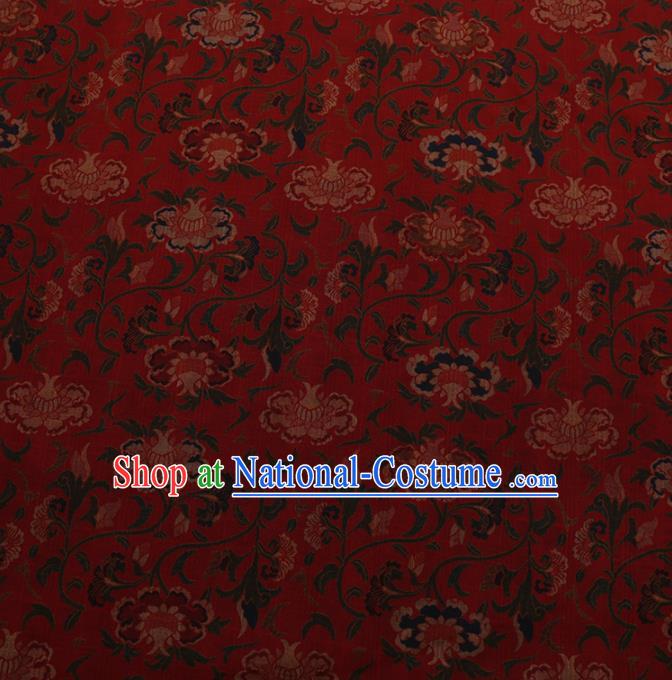 Chinese Traditional Cheongsam Silk Fabric Palace Peony Pattern Red Satin Plain Gambiered Guangdong Gauze