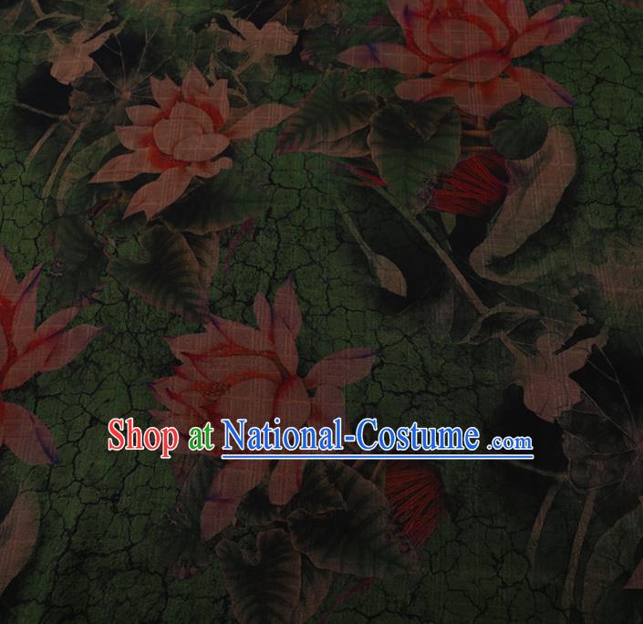 Chinese Traditional Cheongsam Silk Fabric Palace Lotus Pattern Green Satin Plain Gambiered Guangdong Gauze