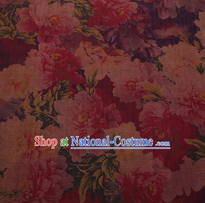 Chinese Traditional Cheongsam Silk Fabric Palace Peony Pattern Pink Satin Plain Gambiered Guangdong Gauze