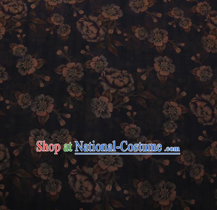 Chinese Traditional Cheongsam Silk Fabric Palace Blue Flowers Pattern Satin Plain Gambiered Guangdong Gauze