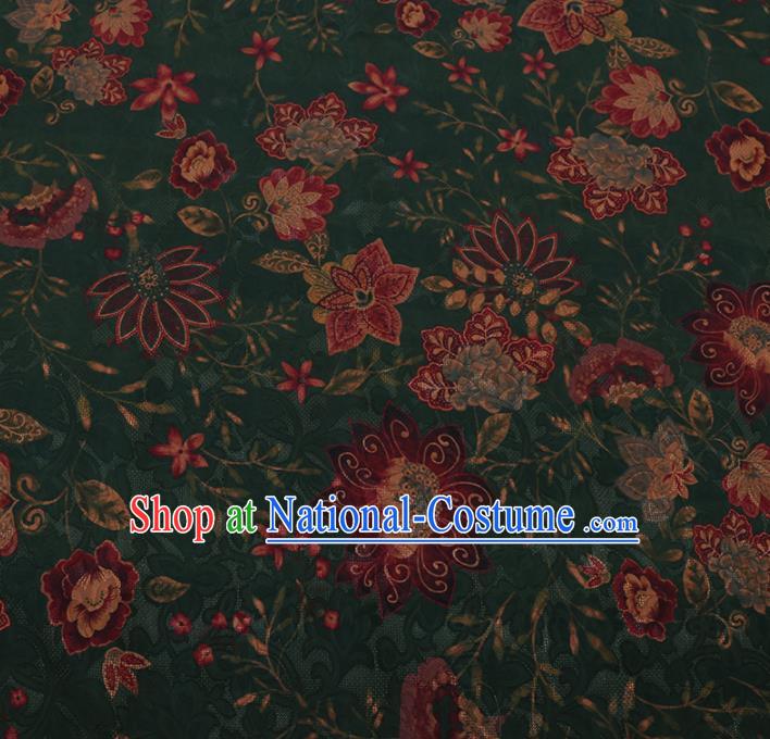 Chinese Traditional Cheongsam Green Crepe Satin Plain Palace Pattern Gambiered Guangdong Gauze Silk Fabric