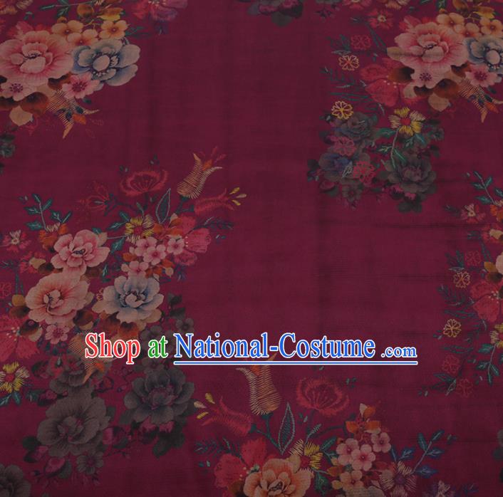 Chinese Traditional Cheongsam Rosy Crepe Satin Plain Palace Peony Pattern Gambiered Guangdong Gauze Silk Fabric