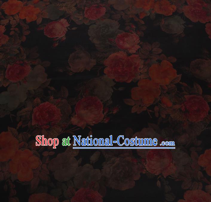 Chinese Traditional Cheongsam Palace Peony Pattern Crepe Satin Plain Gambiered Guangdong Gauze Silk Fabric