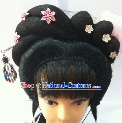 Chinese Traditional Beijing Opera Diva Hair Accessories Ancient Princess Wigs Sheath and Hairpins for Women