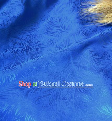 Chinese Royal Blue Brocade Palace Feather Pattern Traditional Silk Fabric Chinese Fabric Asian Material