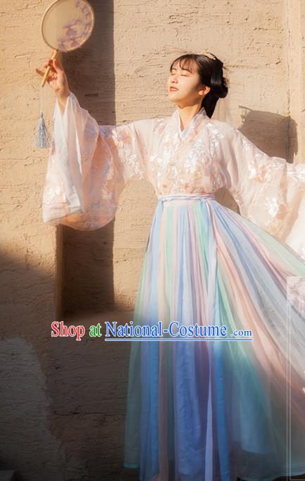 Chinese Ancient Palace Hanfu Costumes Traditional Jin Dynasty Princess Embroidered Hanfu Dress for Women