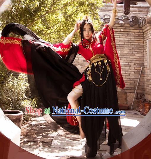 Traditional Chinese Cosplay Female Swordsman Red Hanfu Dress Ancient Peri Costume for Women