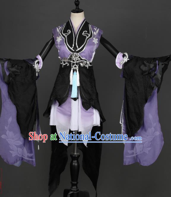 Traditional Chinese Cosplay Female Swordsman Purple Hanfu Dress Ancient Peri Costume for Women