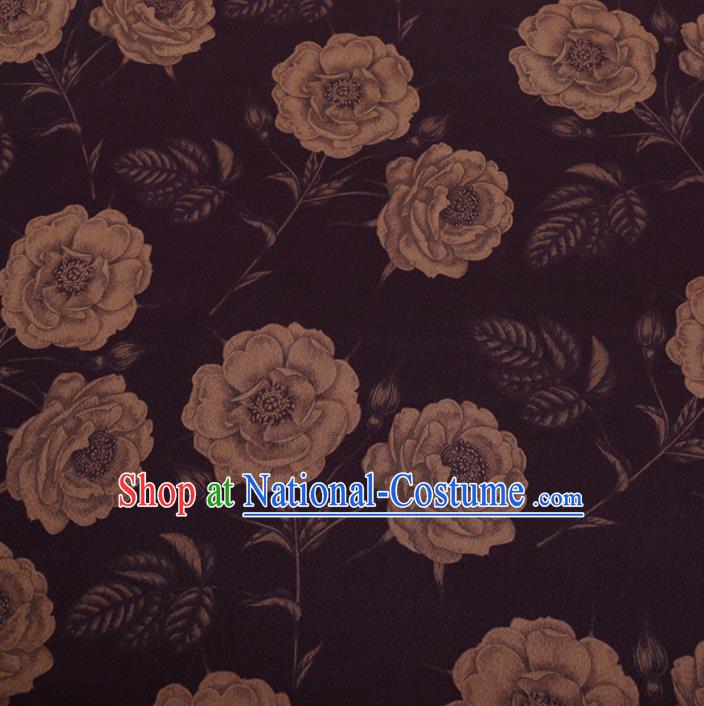 Chinese Traditional Cheongsam Purple Silk Fabric Palace Peony Pattern Jacquard Satin Plain Gambiered Guangdong Gauze