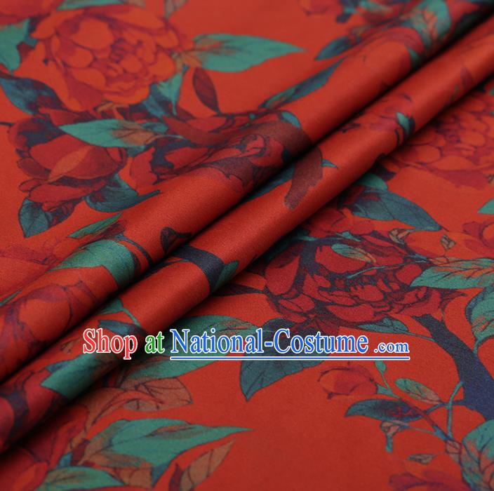 Chinese Traditional Cheongsam Red Silk Fabric Palace Peony Pattern Jacquard Satin Plain Gambiered Guangdong Gauze