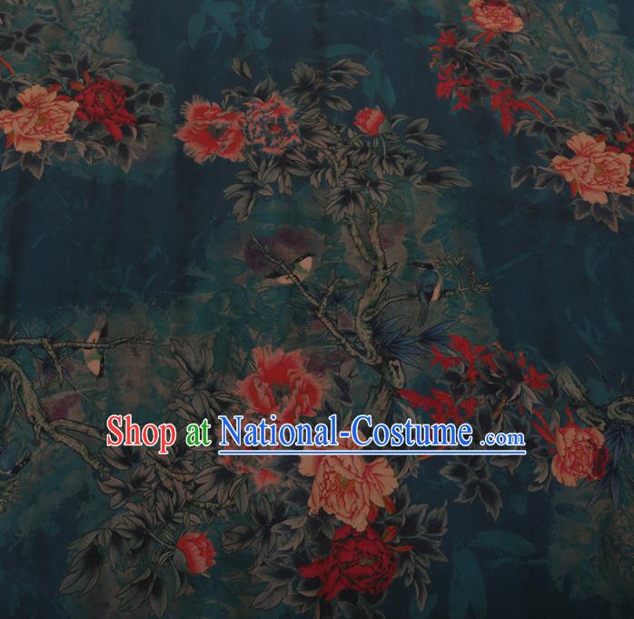 Chinese Traditional Green Silk Fabric Palace Peony Pattern Cheongsam Jacquard Satin Plain Gambiered Guangdong Gauze