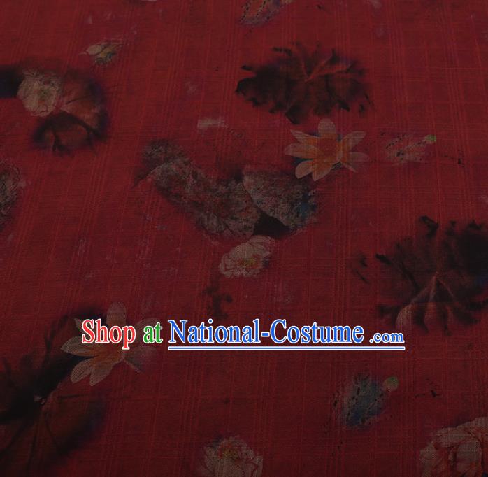 Chinese Traditional Red Silk Fabric Palace Lotus Pattern Cheongsam Jacquard Satin Plain Gambiered Guangdong Gauze