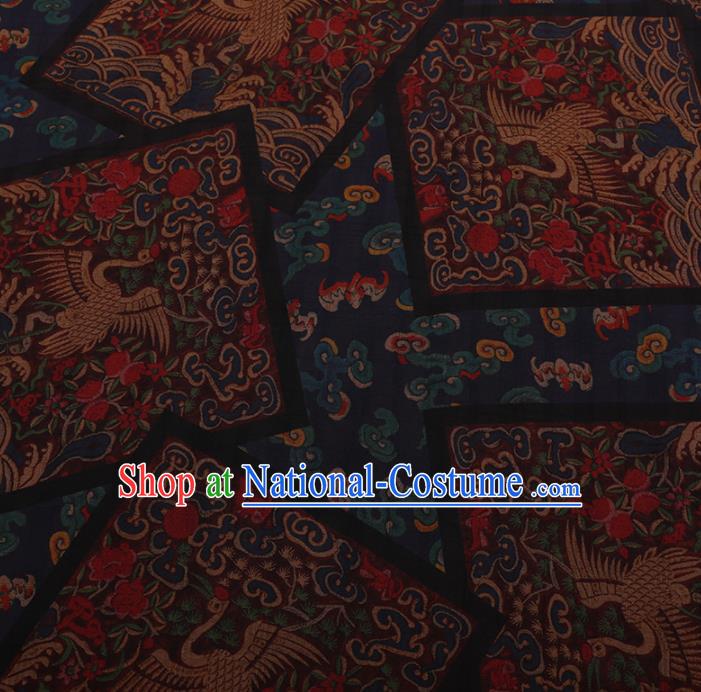 Chinese Traditional Navy Silk Fabric Palace Cranes Pattern Cheongsam Jacquard Satin Plain Gambiered Guangdong Gauze