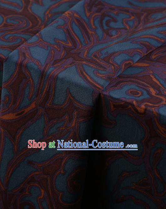 Chinese Traditional Blue Silk Fabric Palace Pattern Cheongsam Jacquard Satin Plain Gambiered Guangdong Gauze