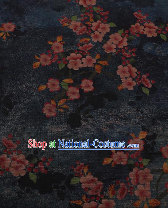 Chinese Traditional Drapery Navy Silk Fabric Palace Plum Blossom Pattern Cheongsam Satin Plain Gambiered Guangdong Gauze