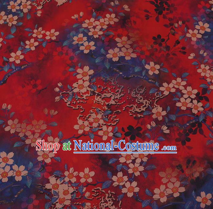 Chinese Classical Red Satin Plain Traditional Sakura Pattern Cheongsam Drapery Silk Fabric Gambiered Guangdong Gauze