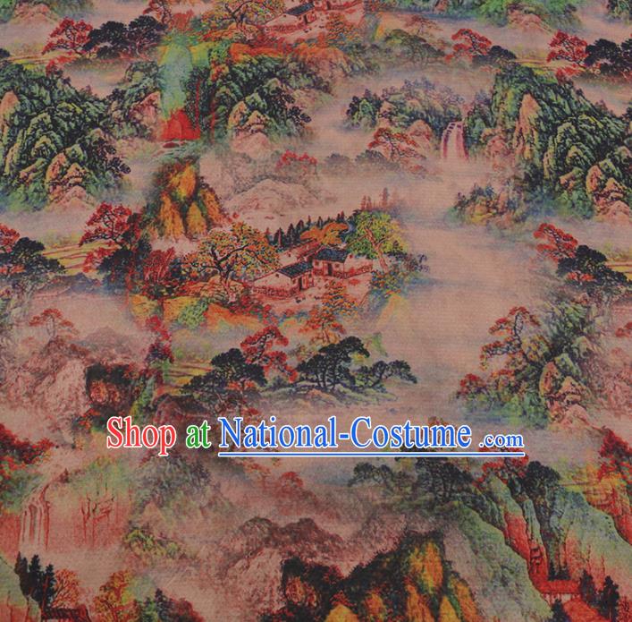 Chinese Classical Satin Plain Traditional Landscape Pattern Cheongsam Drapery Silk Fabric Gambiered Guangdong Gauze