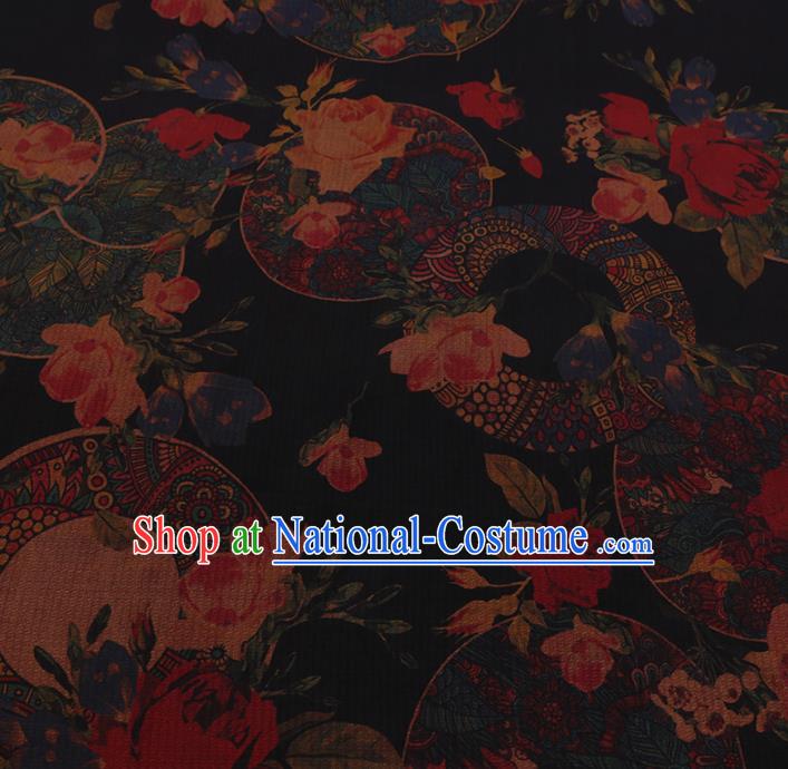 Chinese Classical Satin Plain Traditional Roses Pattern Cheongsam Drapery Silk Fabric Gambiered Guangdong Gauze