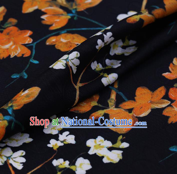 Chinese Classical Black Silk Fabric Traditional Pattern Satin Plain Cheongsam Drapery Gambiered Guangdong Gauze