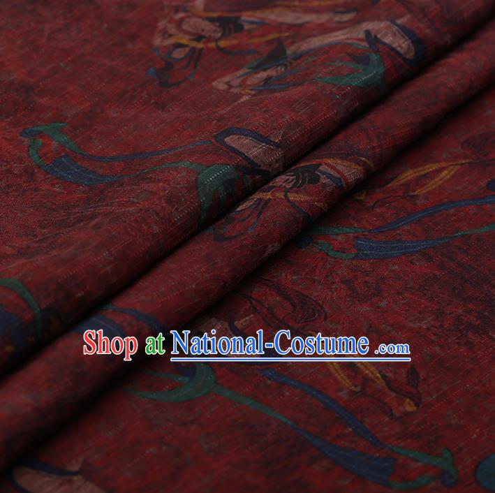 Chinese Traditional Silk Fabric Classical Fairy Pattern Red Satin Plain Cheongsam Drapery Gambiered Guangdong Gauze