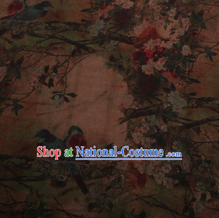 Chinese Traditional Silk Fabric Classical Plum Blossom Pattern Brown Satin Plain Cheongsam Drapery Gambiered Guangdong Gauze