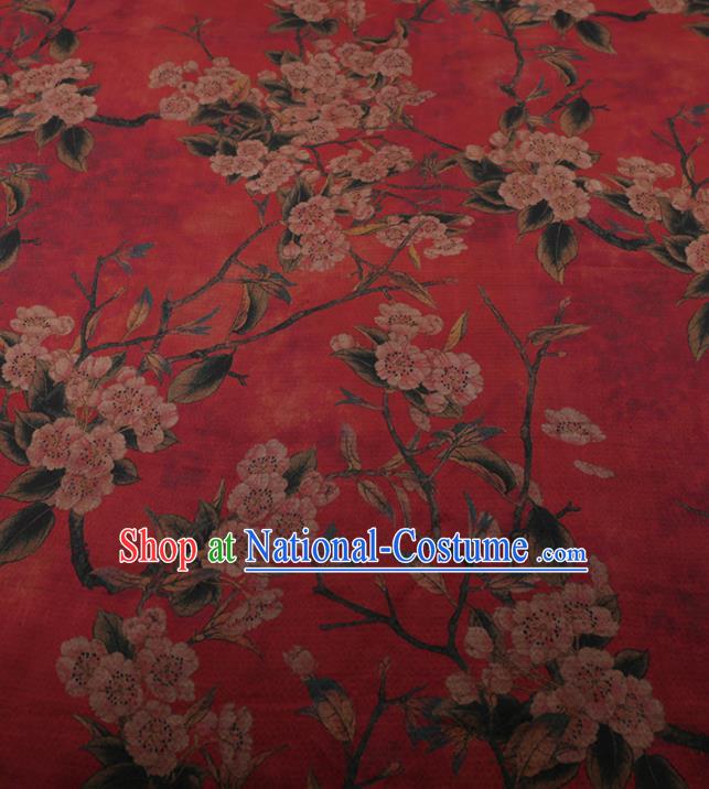 Chinese Traditional Silk Fabric Classical Plum Blossom Pattern Red Satin Plain Cheongsam Drapery Gambiered Guangdong Gauze